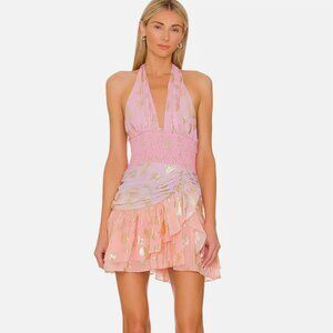 Love Shack Fancy Cambria Dress Halter Sunset Orange Ombre XS